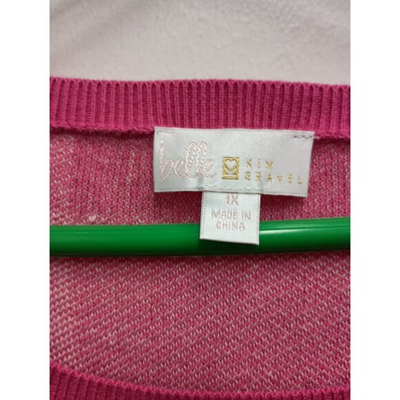 Belle By Kim Gravel Womens Sweater Size 1X Pink White Plaid Preppy Pullover - Picture 3 of 7
